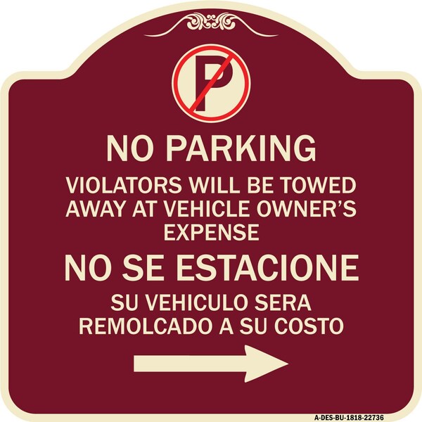 Signmission Violators Will Be Towed Away at Vehicle Owners Expense No Se Estacione Su Vehiculo, BU-1818-22736 A-DES-BU-1818-22736 - main